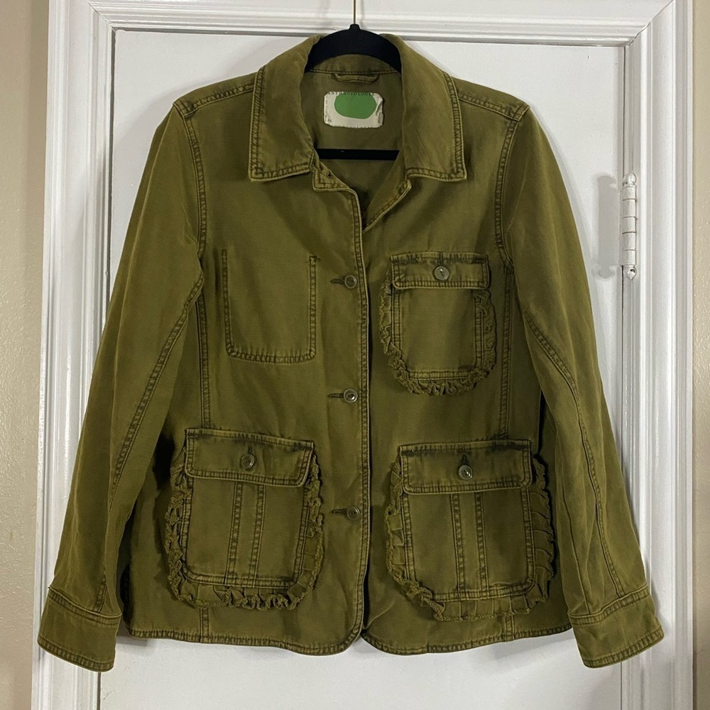 Anthropologie By Anthropologie Olive Green Military Jacket 3 Pockets Medium Fall - Picture 7 of 13